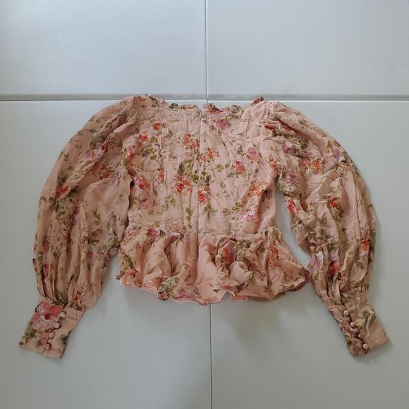 Cottagecore Romantic Yumi Kim Top Womens XS Pink Floral Beatrice Puff Sleeve - Picture 3 of 10
